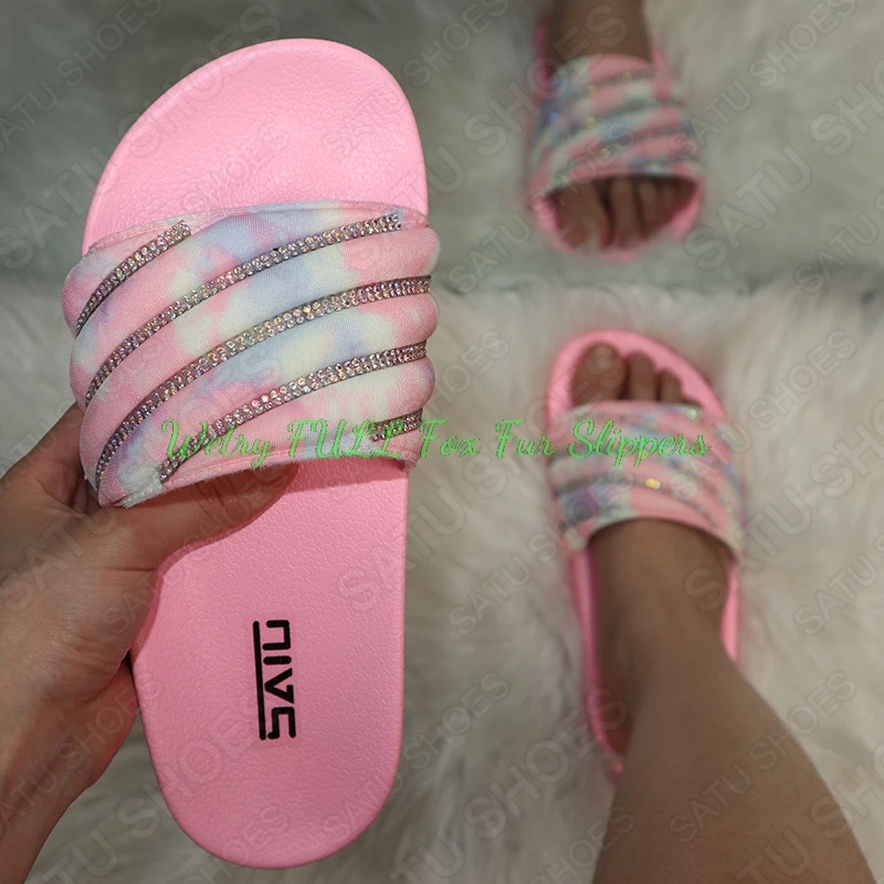 Шлепанцы женские с блестками пляжные сандалии карамельных цветов плоская