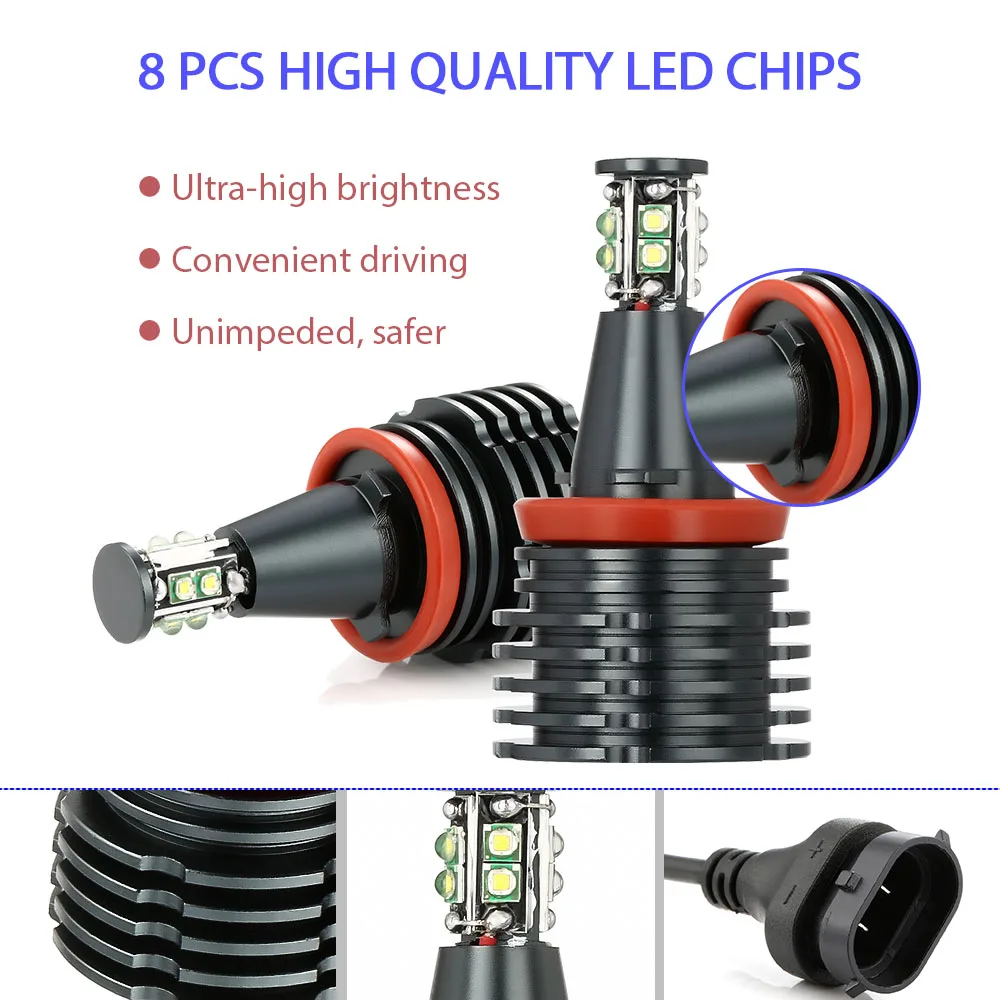 Светодиодные лампы H8 без ошибок, 120 Вт, лм, для CREE Chips Angel Eye, габаритные огни для BMW E90, E92, E82, E70, X5, E71, X6, противотуманные фасветильник для автомобиля s (art.: 3920bfc8d3e71) - 3920bfc8d3e71