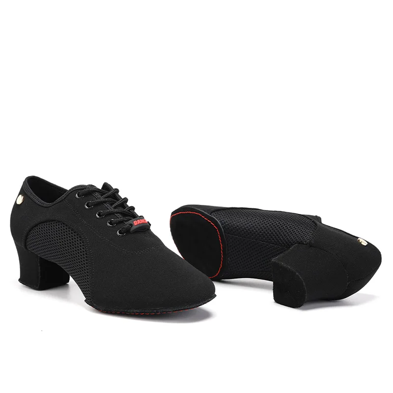 HROYL New Modern Dance Shoes Men Women Latin Ballroom Salsa Dance Shoes Low Heel Tango Dancing Shoes Professional Black/Red