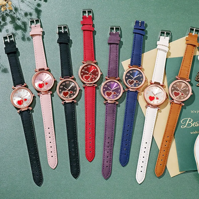 Youth Fashion Student Peach Heart Round Dial Cute Children's And Girls' Quartz Watch Reloj Mujer Reloj Relogio