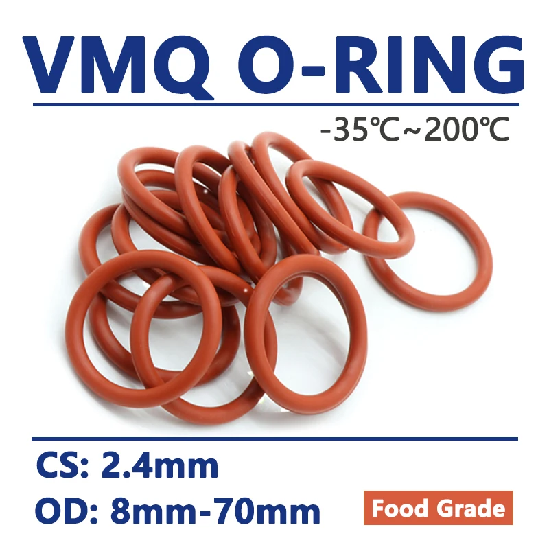 

Thickness CS 2.4mm Red VMQ Silicone O Ring OD 8-70mm Food Grade Waterproof Washer Rubber Insulated Round Shape Sealing Gasket