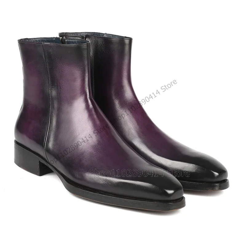 

Ботильоны мужские с квадратным носком, модные туфли с боковой молнией, роскошная обувь ручной работы, цвет фиолетовый, черный, градиент