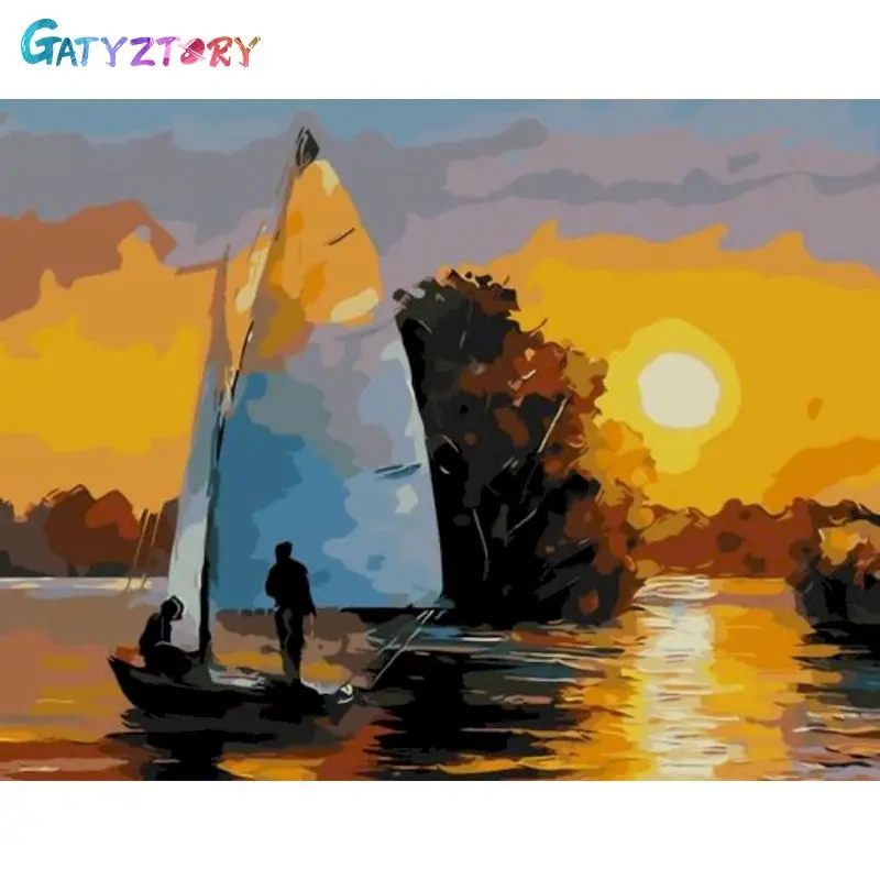 

GATYZTORY DIY Pictures By Number Sunset Boat Kits Home Decor Painting By Numbers Scenery Drawing On Canvas HandPainted Art Gift