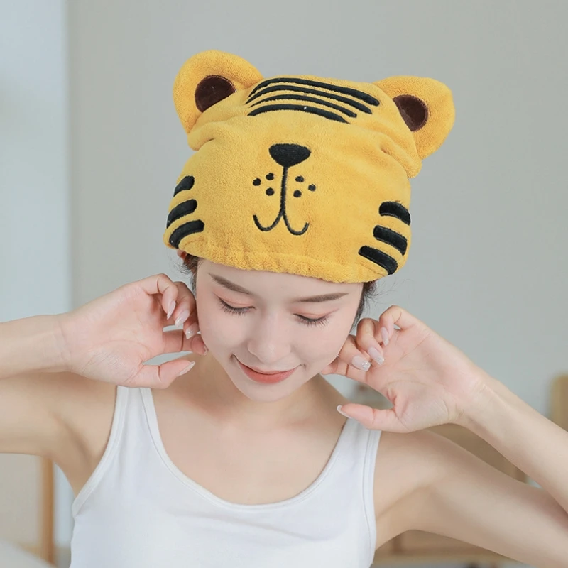 

2 Pcs Female Dry Hair Caps Bathing Drying Hair Towel Tiger Pattern Quick Dry Hair Hat