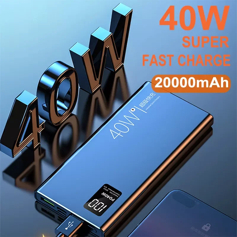 

2023New 20000mAh Power Bank 40W Fast Charging External Battery For Iphone 12 13 13Promax Portable Powerbank For Xiaomi Huawei