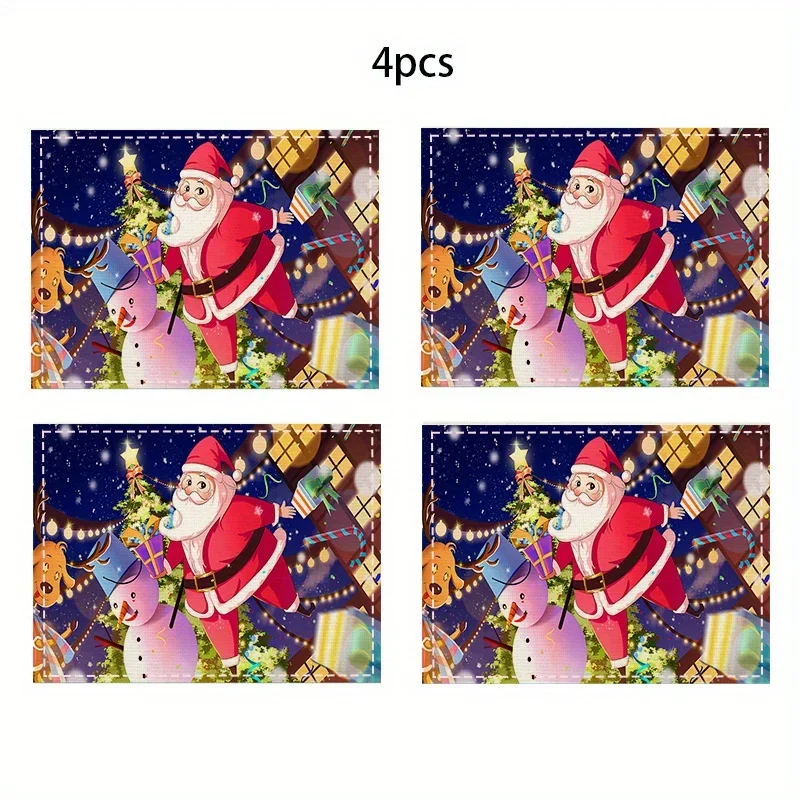 Набор из 4 праздничных рождественских льняных салфеток-Санта снеговик олень с