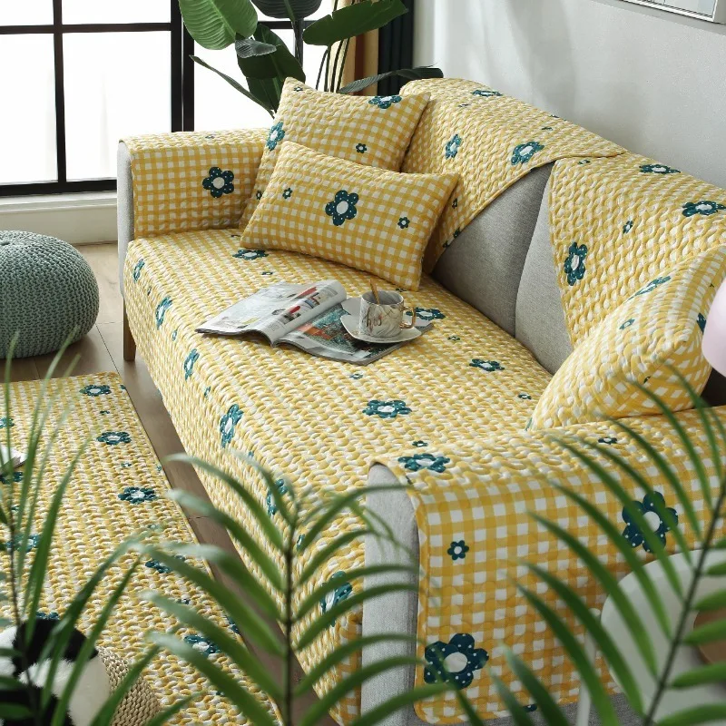 

Printed Four Seasons Universal Sofa Cover Cotton Non-slip Couch Seat Armrest Back Towel Simple Fabric Sofa Covers L Shape Hpme