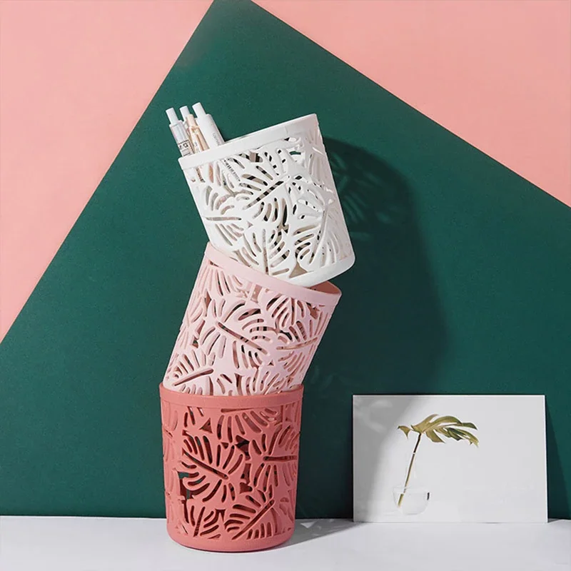 

2022 Hollow Flower Brush Storage Pen Pencil Pot Holder Container Desk Organizer Lace Hollow Pen Holder Plastic Office Supplies