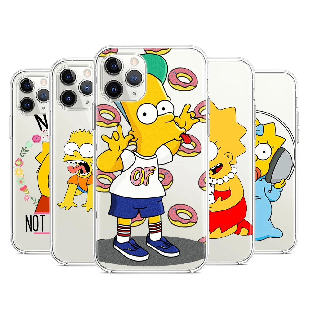 

Cute Simpsons Anime Funny For Apple iPhone 7 8 X XR XS 11 12 13 Pro Max Mini Plus luxury Transparent Non-slip Phone Case