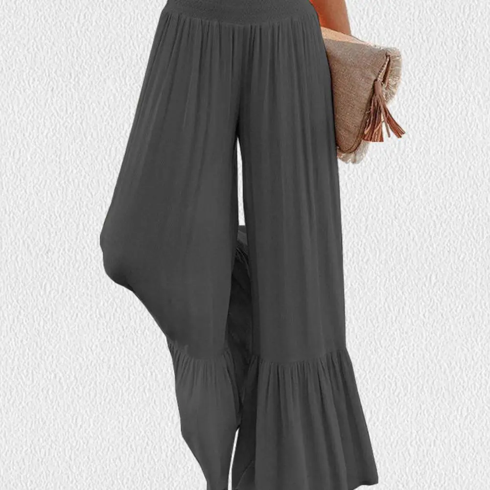 

Women Plus Size Spring Autumn Flared Pants High Waist Wide Leg Casual Pants Solid Color Draped Ruffle Cuffs Yoga Trousers