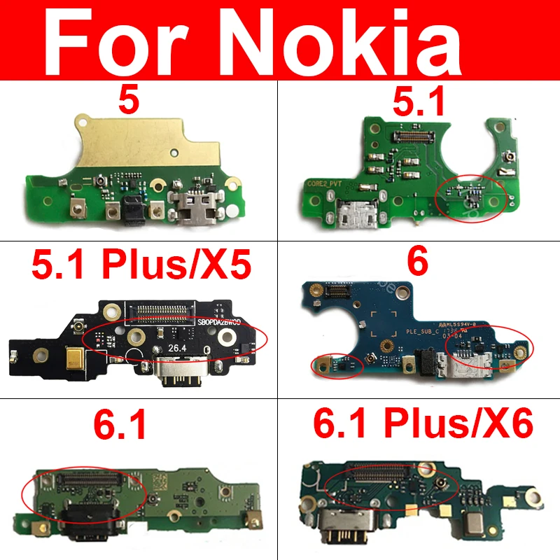 

USB Charging Dock Port Board For Nokia 5 5.1 5.1Plus X5 6 2017 6.1 6.1 Plus X6 Usb Charger Jack Board with Microphone Parts