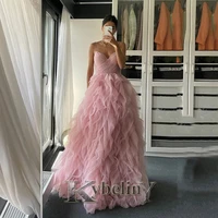 kybeliny pink spaghetti strap evening dresses sweetheart prom robe de soiree graduation celebrity vestidos fiesta women formal