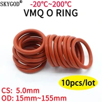 10pcs vmq red silicone o ring cs 5mm od 1845mm foodgrade waterproof washer rubber insulated round o shape seal gasket
