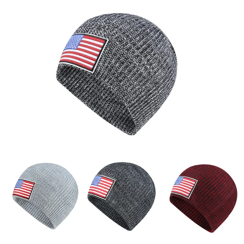 

American Flag Keep Warm Aldult Earflaps Men Knitted Hat Autumn Winter Knitting Unisex Elasticity Beanie Ski Cap