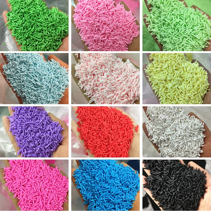 

Wholesale 500g 1.5mm Thin Sprinkle 5-6mm Long Cylindrical Polymer Clay Colorful for DIY Crafts Tiny Cute plastic klei Accessory
