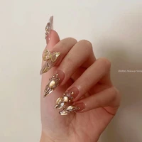 bling bling rhinestone false nails tips glitter butterfly press on nails french handmade long stiletto fake nail with glue gift