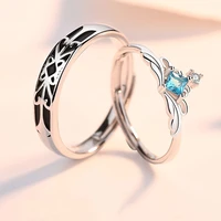 princess and knight blue zircon copper plated silver couple ring men women propose engaged finger jewelry wholesale freeshipping