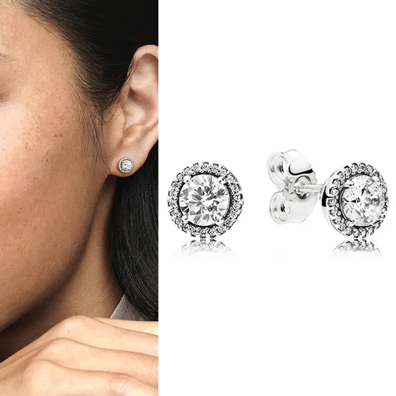 

Original 925 серьги Silver Pan Earrings Silver Square With Crystal Pan Earrings For Women Wedding Gift Fashion Jewelry