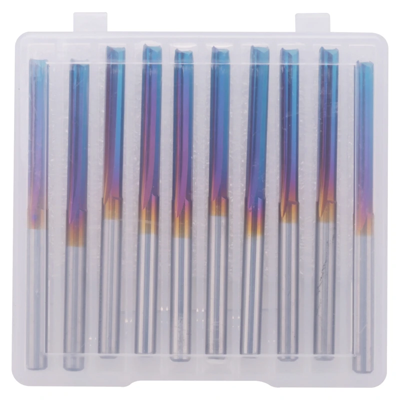 

10Pcs 3.175 Shank Blue Coated Straight End Mill 2 Flute Carbide Milling Cutter For Wood MDF Plastic CNC Engraving Bit