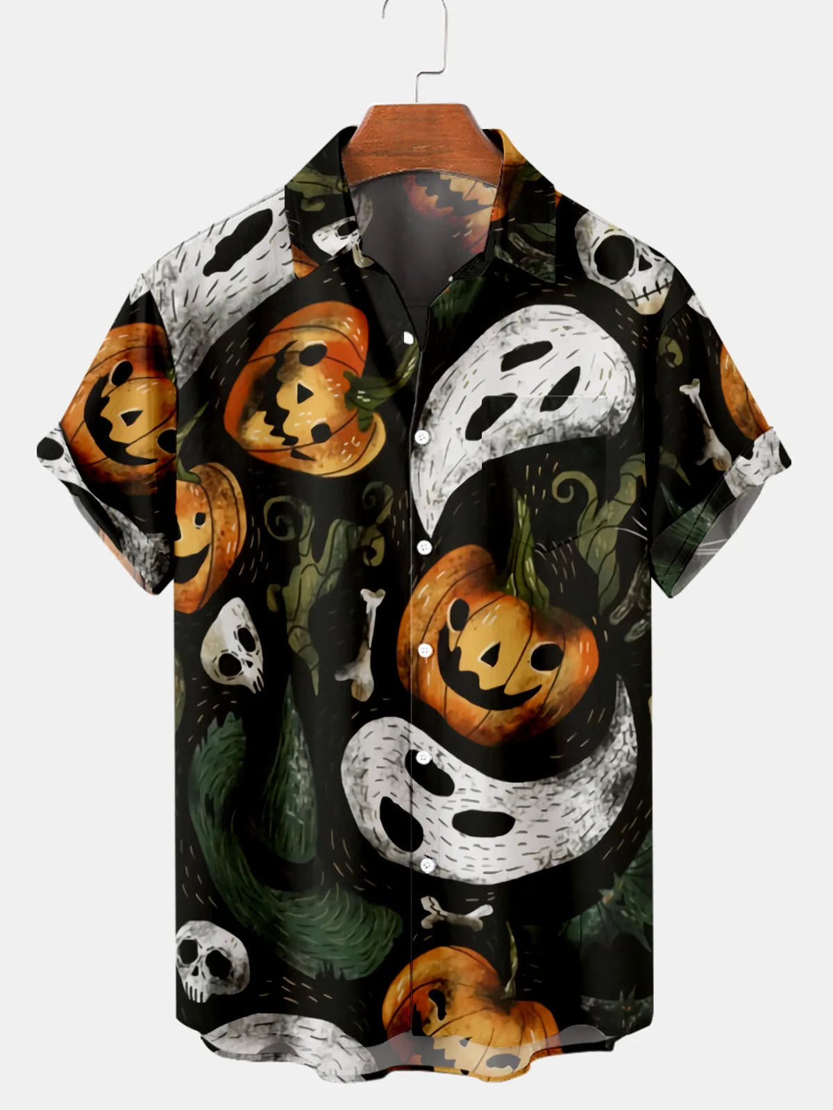 

2022 New Cross 8 Halloween Elements 3D Digital Printing Trend Loose Short Sleeve Shirt Men's Top