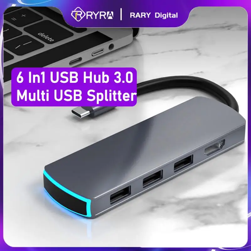 

USB-разветвитель RYRA 6 в 1 с поддержкой HDMI, Thunderbolt 3 и SD, TF-адаптером