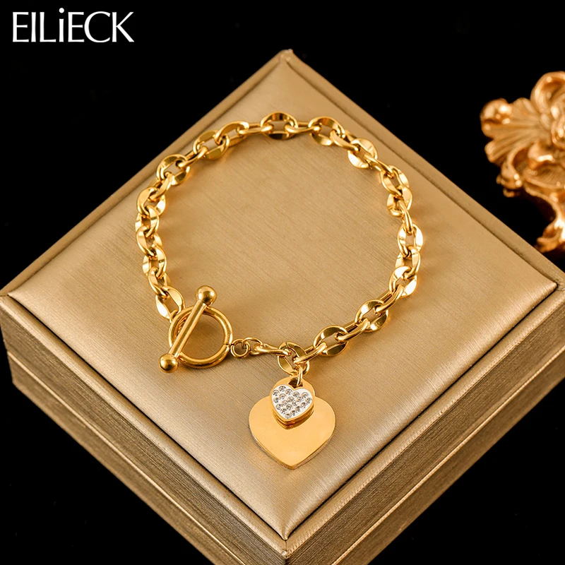 EILIECK браслет из нержавеющей стали 316L с глянцевым сердечком для женщин и девочек