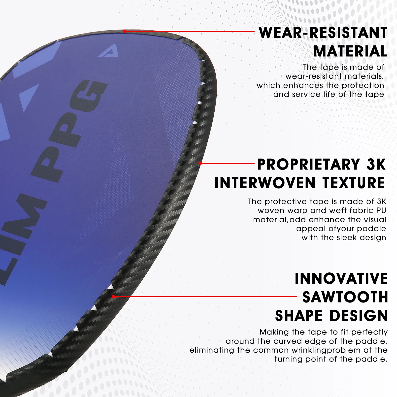 Фото Лента для защиты края ракетки AMASPORT Pickleball Paddle Edge Tape 3K PU с переплетенной текстурой, подходит для изогнутых краев, 20/23/26 мм, защитные ленты для края ракетки. №5
