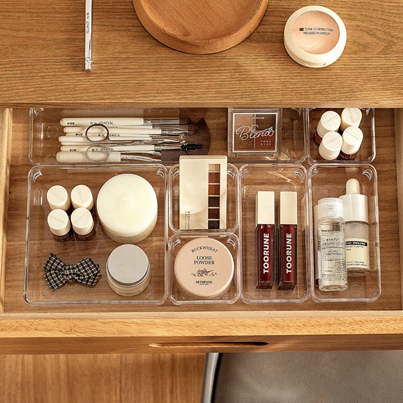 

7 Sizes Clear Drawer Dividers Storage Box Bins Case Trays Desk Drawer Organizer for Utensil Makeup Groceries Bathroom Bedroom