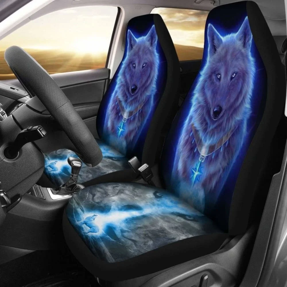 

Neon White Wolf Car Seat Covers Amazing 200904,Pack of Front Seat Cover