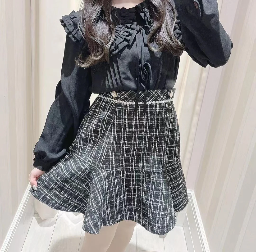 

High Waist Skirt Fishtail Slimming Women's Plaid Skirt Casual Double Buckle Short Skirt Summer New Mini Skirt for Lady