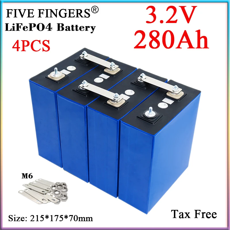 

4PCS New 3.2V 280Ah Lifepo4 Battery Rechargeable DIY 12V 24V Solar Storage EV RV Car Golf Cart etc Lithium Iron Phosphate Cells
