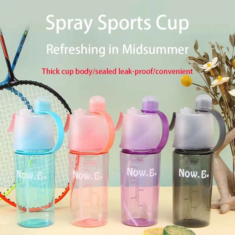 

400ml/600ml Water Bottles with Spray Mist Sport Bottle Outdoor Cycling Fintess Plastic Straw Portable Squirt Drinking Bottle
