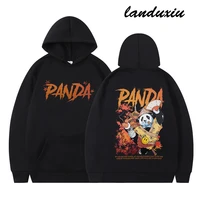 landuxiu hip hop country smiley panda print mens loose velvet autumn and winter trend pullover hooded sweater