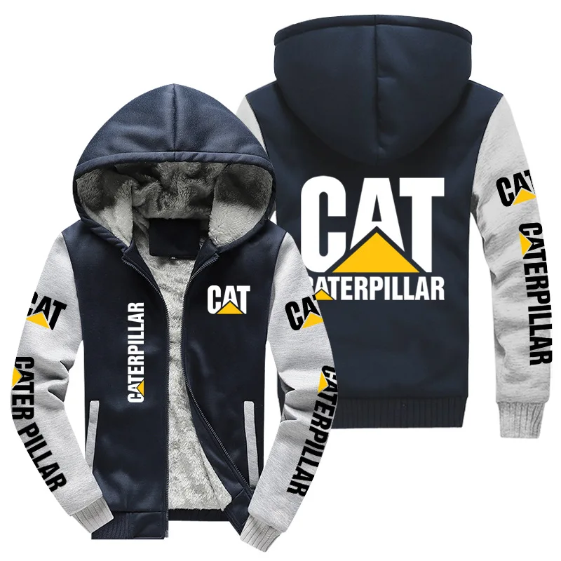 

Толстовка мужская зимняя с капюшоном и логотипом гусеницы, модная куртка с длинным рукавом, Повседневная флисовая кофта с шерстяной подкладкой