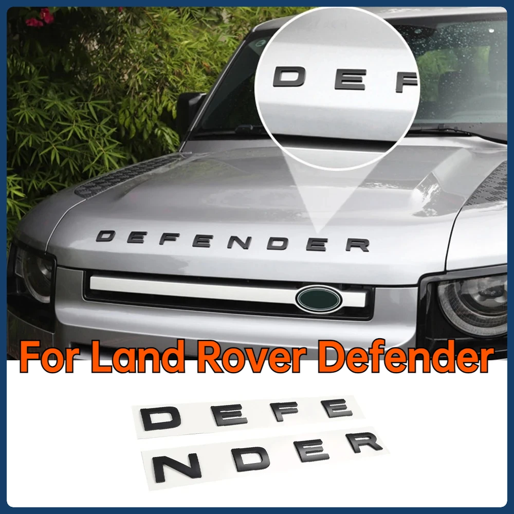 Фото Для Land Rover Defender 90 110 2020-2025: Специальная черная наклейка-деколь на капот с надписью DENFENDER, детали для тюнинга №1