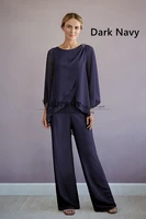 2 Piece Spring Mother of the Bride Pant Suits,  Dark Navy Chiffon Groom Outfits for Wedding Guest