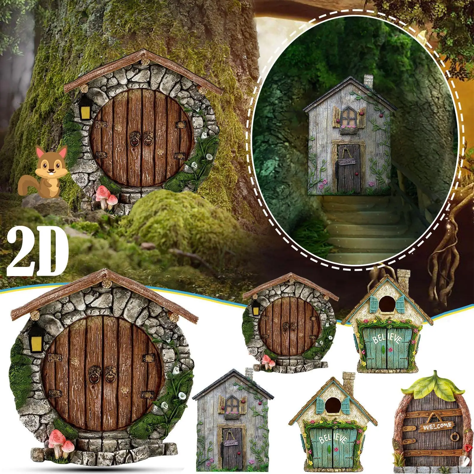 

Miniature Fairy Gnome Door Figurines Elf Home For Yard Art Garden Tree Sculpture Statues Decor Outdoor Decor Fairy Garden Door