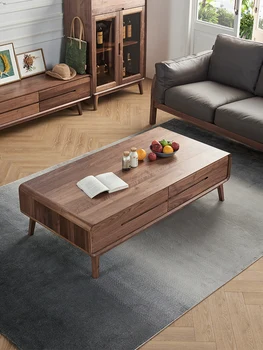 North American black walnut tea table simple all solid wood tea table Nordic living room furniture household log style low table