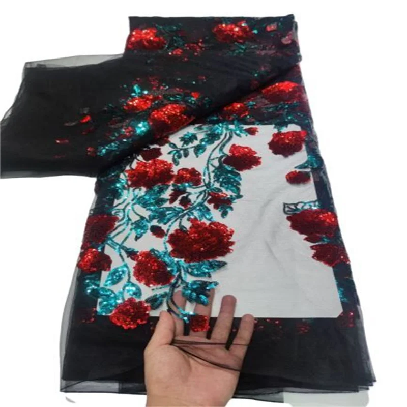 

Multicolor Elegant Soft African Lace Fabric 5 Yards High Quality French Tulle Sequins Embroidery Nigerian Wedding Asoebi Fabric