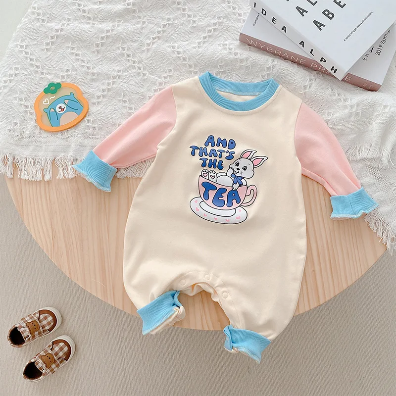 

Baby Cartoon Bunny Rabbit Jumpsuit 0-2 Years Old Spring Summer Girl Romper Newborn Patchwork Sleeve Romper