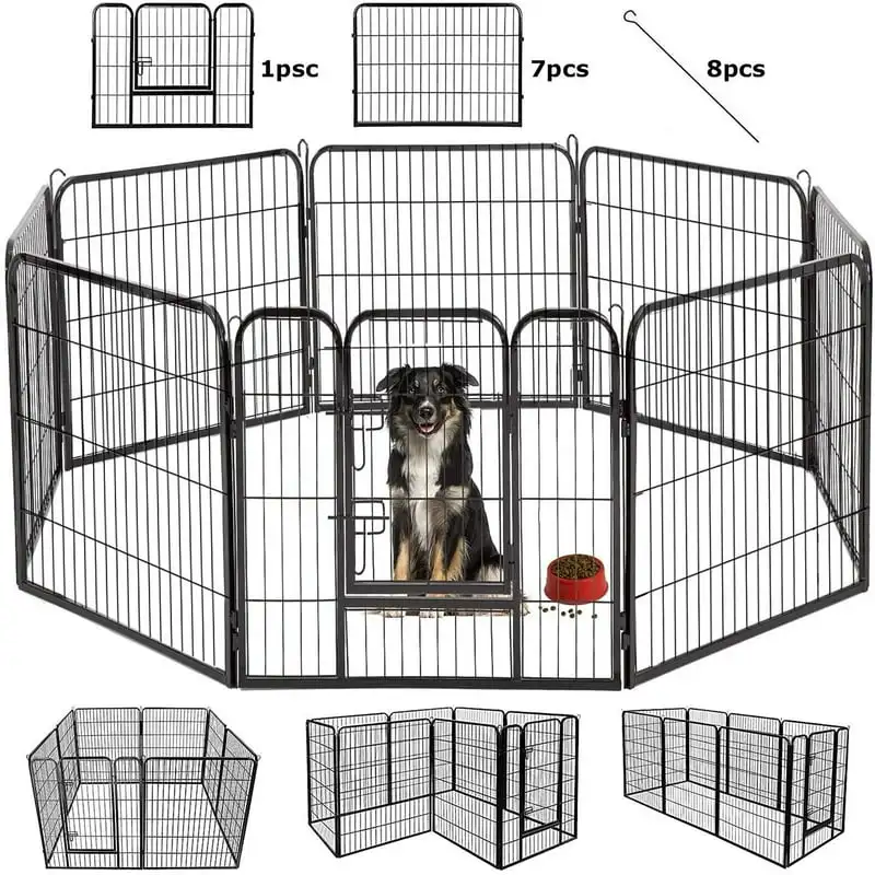 

Dog Fence- 8/16 Panels Dog Playpen Indoor 24"/31.5"/40" Height Outdoor Exercise Pen with Doors- Black Large Dog Kennel Dog Crate