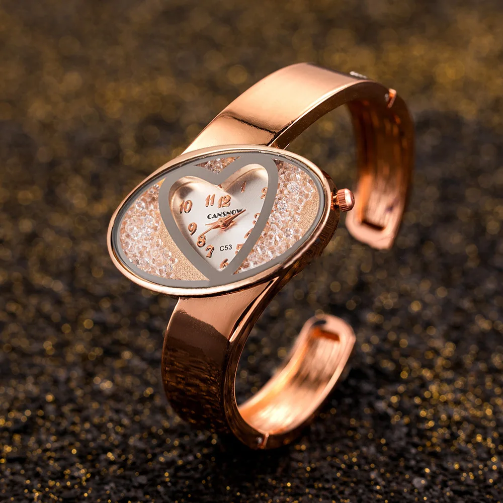 Часы CANSNOW женские наручные часы с браслетом из нержавеющей стали Стразы сердцем