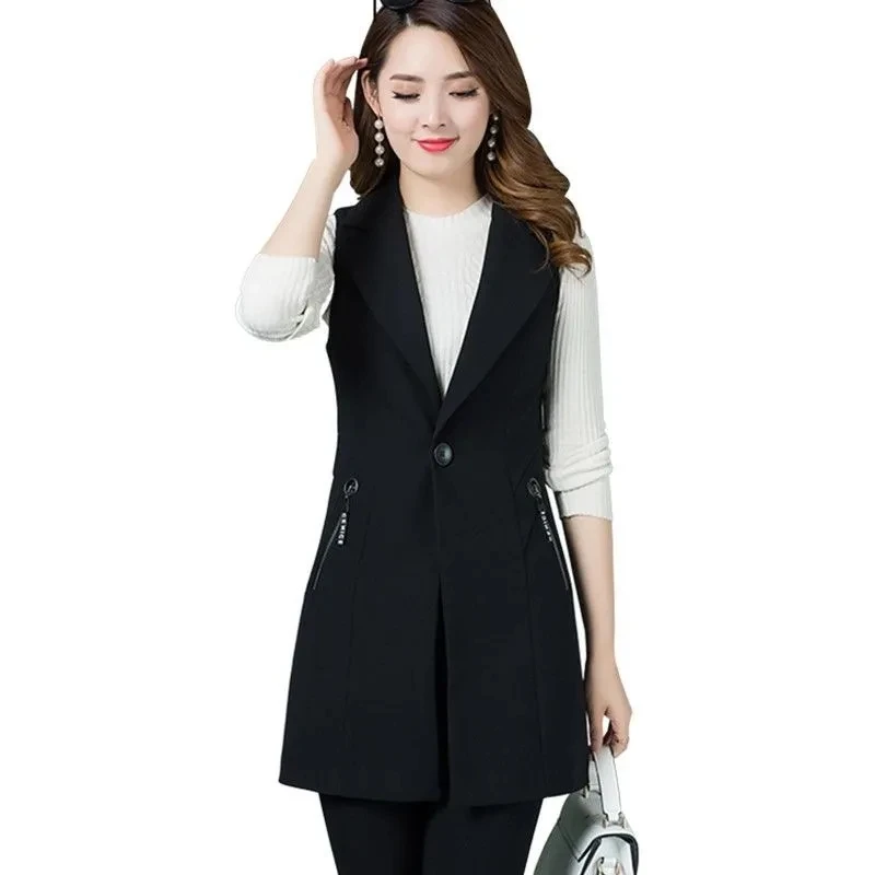 

Spring Autumn Women's Jacket New Korean Black Blazers Vest Female Sleeveless Waistcoat Outerwear Casual Tops Women's Basic Coats