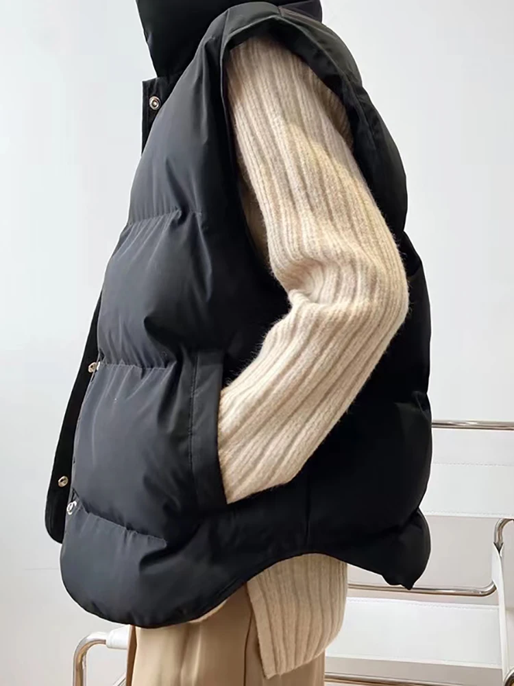 AOSSVIAO Fashion Contton Vest Women's Autumn 2023 New Stand Collar Single Breasted Sleeveless Loose Solid Color Waistcoat