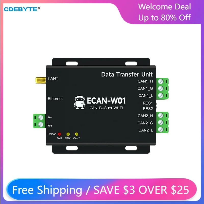 

CAN2.0 to WIFI Converter Serial Server RJ45 AP/STA CANBUS EBYTE ECAN-W01 TCP/UDP Heatbeat Isolation Watchdog