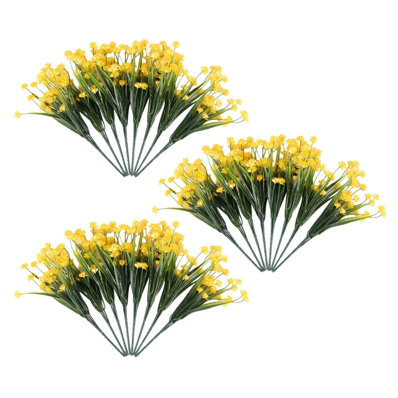 

24Pcs Artificial Flowers Outdoor Uv Resistant Plants, 8 Branches Faux Plastic Greenery Shrubs Plants Planter Yellow
