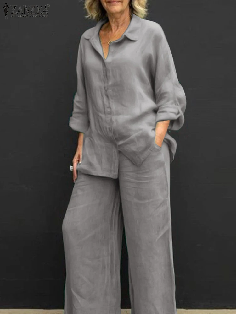 

2023 ZANZEA Autumn Fashion Pants Sets Elegant Blouse Suit Women Matching Sets 2PCS Outfits Lapel Neck Long Sleeve Shirt Trousers
