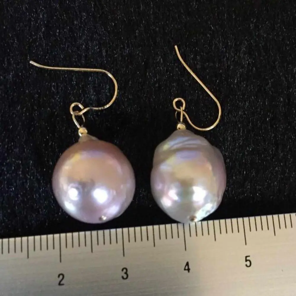 

Natural 12mm Purple Baroque pearl 14K gold earrings Christmas Gift Aquaculture