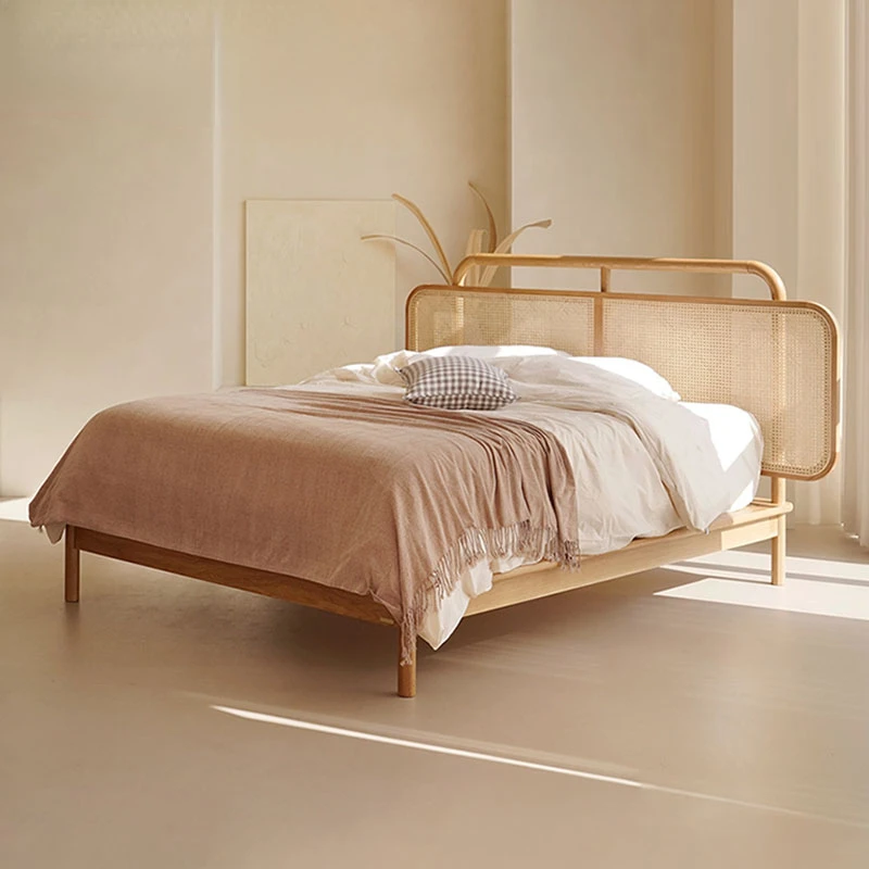 

rattan bed, double bed, 1.8m bedroom, solid wood rattan bed, B&B bed