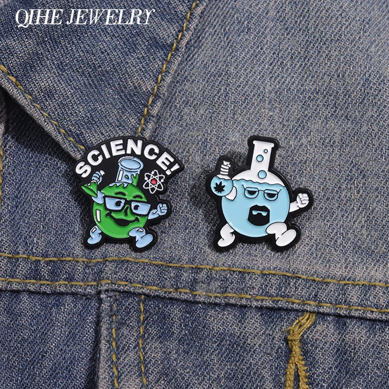 Брошь с эмалью в виде мультяшного научного химиката забавные креативные